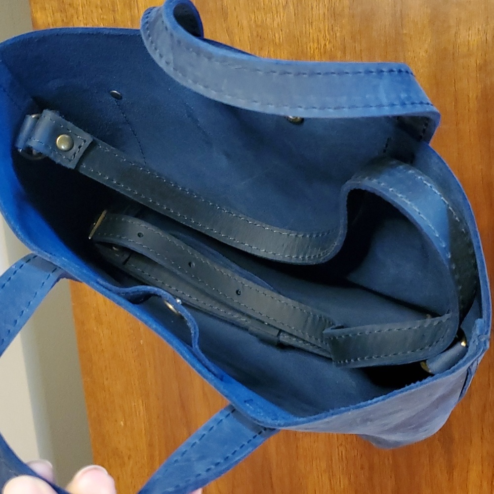 Portland Leather mini snap crossbody tote deep water NWOT - Picture 6 of 6
